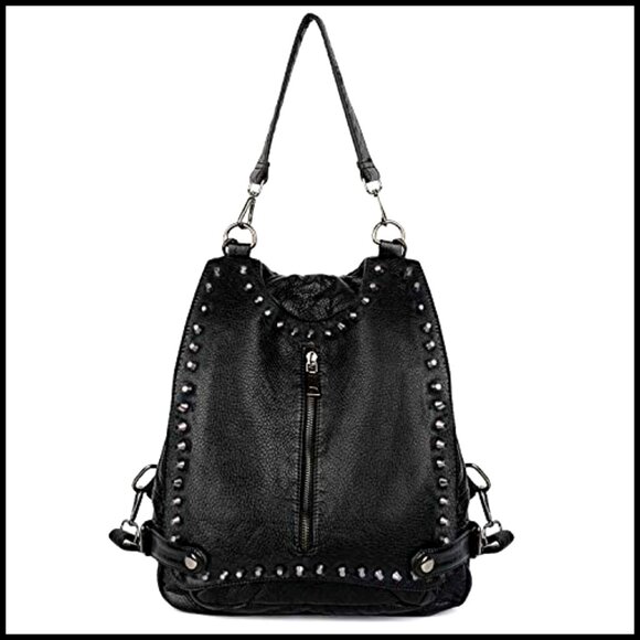 Convertible Backpack Purse PU Leather Studded Rucksack Shoulder Bag Chic